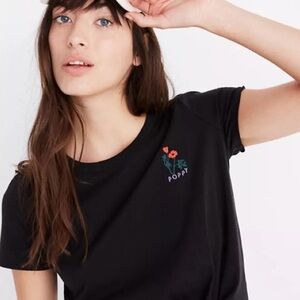 Madewell Poppy Embroidered Front-Knot Tee: Size S